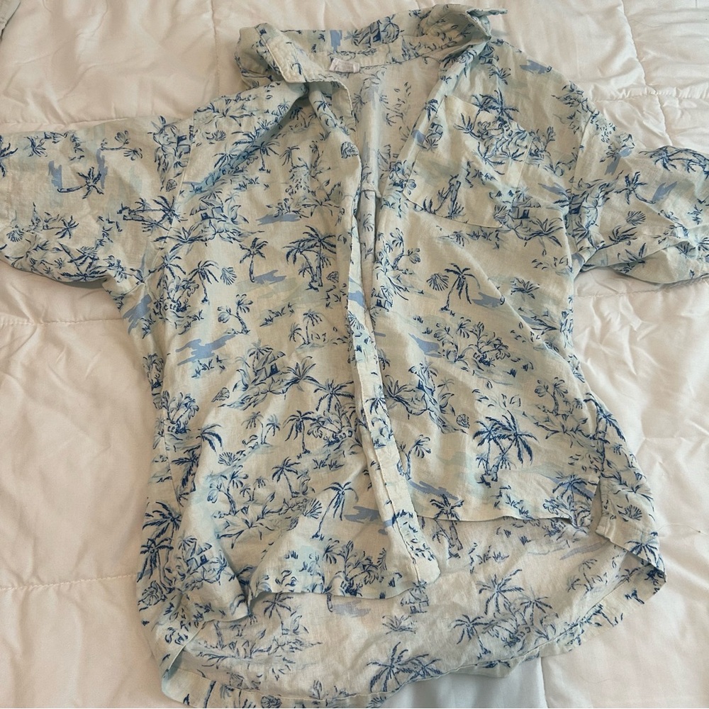 Blue and White Floral Button-Up Shirt